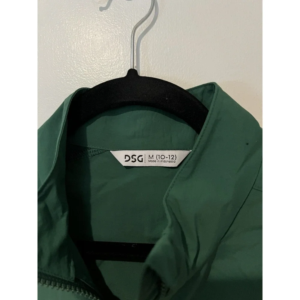 DSG Girls Woven Jacket Field Green‎ White Full Zip Windbreaker Size Medium